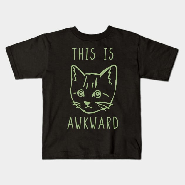 Sage Awkward Cat Kids T-Shirt by Masheen